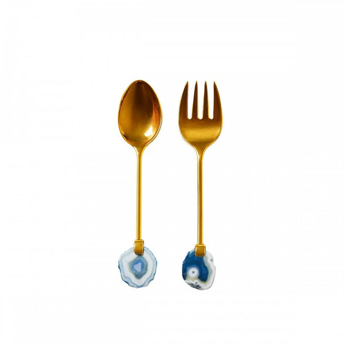 Aulica Gold salad servers with blue agate stone