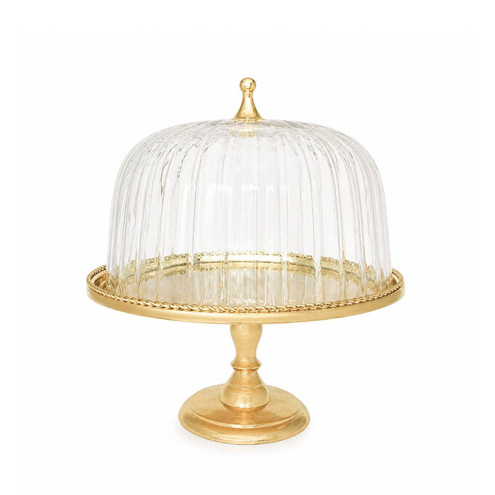 Aulica Pedestal Cake Stand with Clear and Gold Cloche