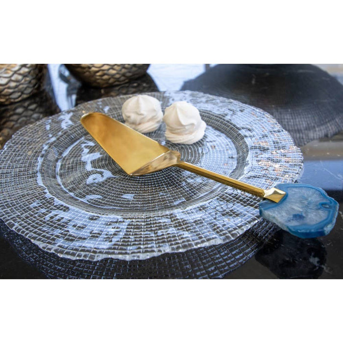 Aulica Golden pie server with blue agate stone