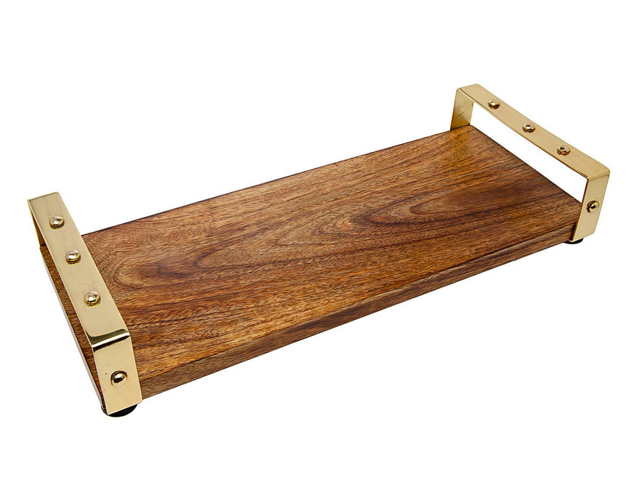 Godinger Wood Tray With Gold Handles