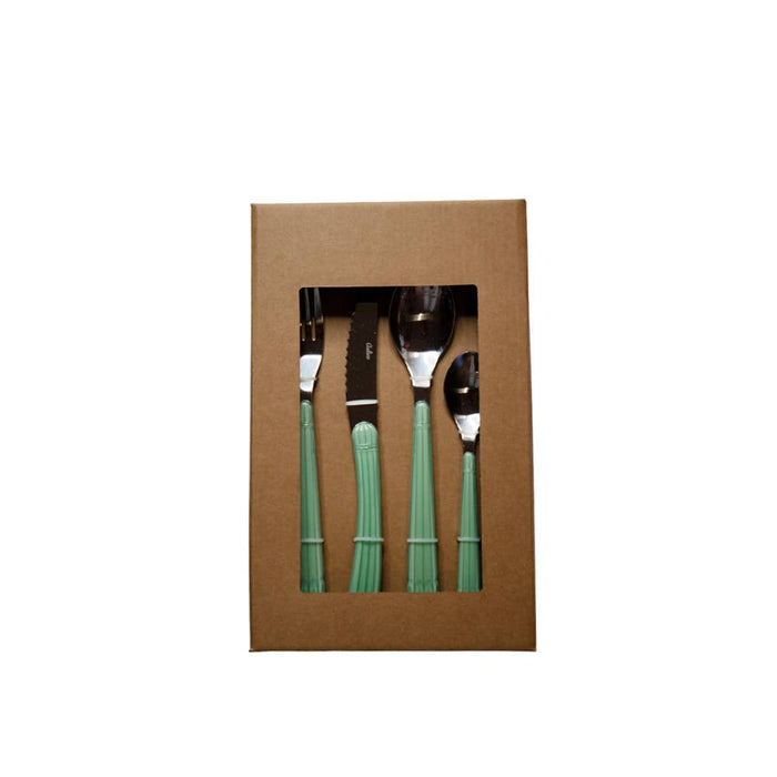 Aulica 24-piece silver cutlery set with green handles