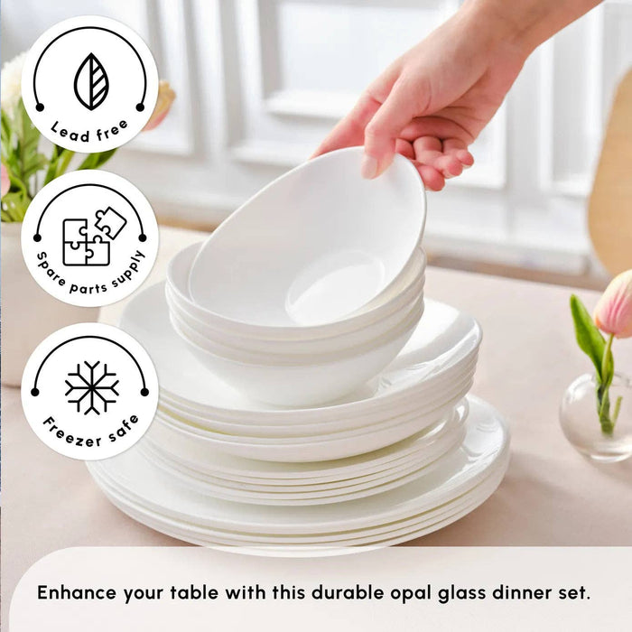Karaca White Pure 24-Piece Opal Glass Dinner Set for 6 People, White: Whıte01