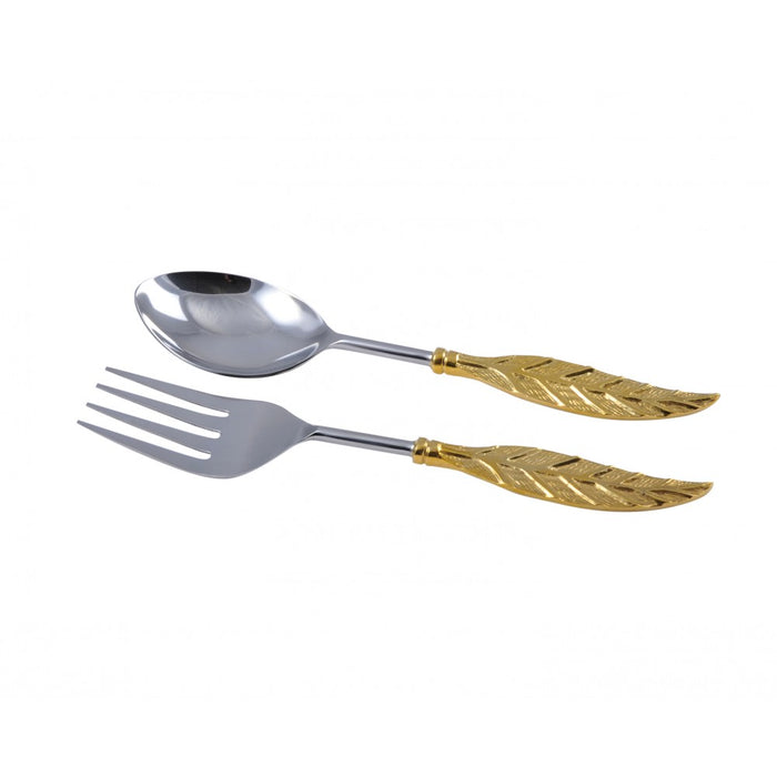 Aulica Gold Leaf Fork and Spoon Serving Set - La Belle Table - AUL025