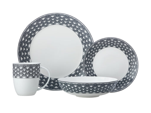 Maxwell and Williams Harlequin Coupe Sixteen Piece Porcelain Dinner Set, Black Edge, Gift Boxed - La Belle Table - FX0319