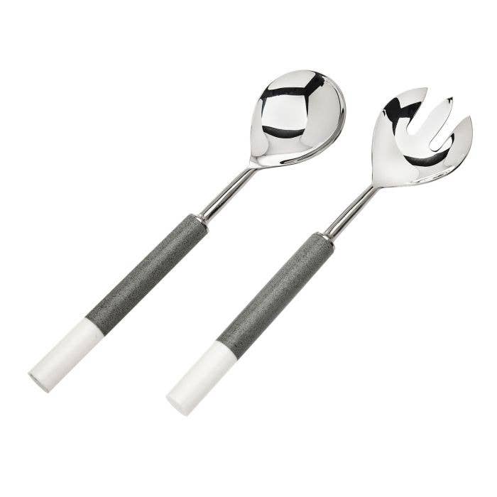 Godinger Two-tone Salad Servers Set - Grey and White - La Belle Table - GDNG004