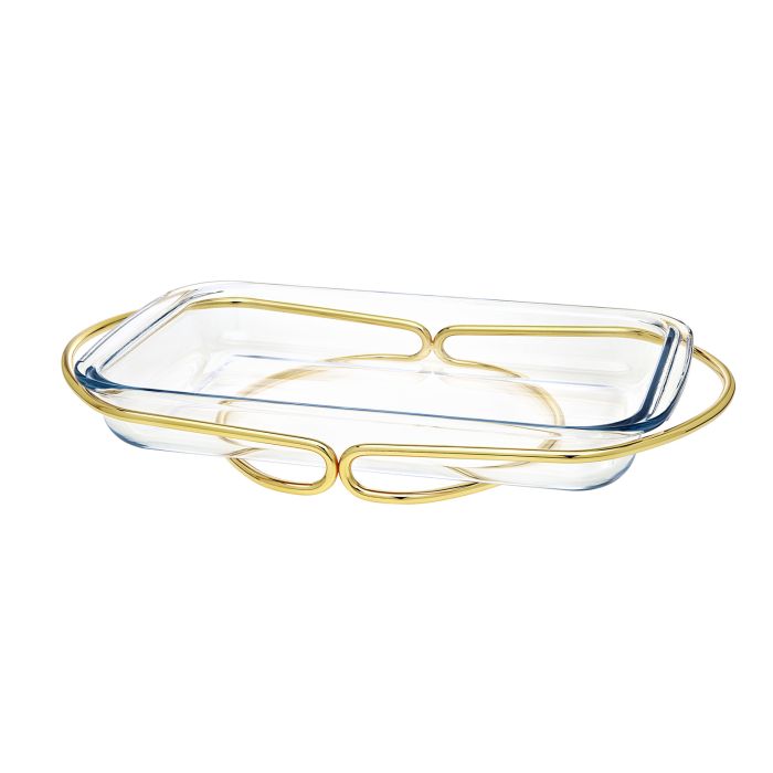 Godinger Infinity Gold-3qt Glass Rectangular Dish - La Belle Table - GDNG017