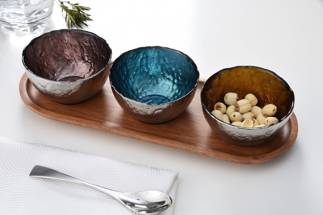 Pampa Bay Get Gifty Set of 3 Colored Glass Bowls on Tray