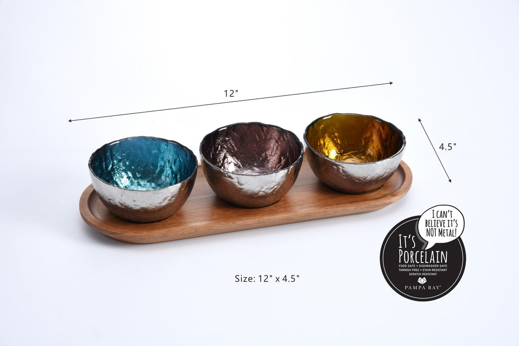 Pampa Bay Get Gifty Set of 3 Colored Glass Bowls on Tray