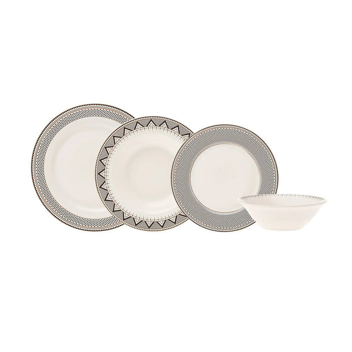 Karaca Globe 24-Piece Bone China Dinner Set for 6 People, Multi: Black01