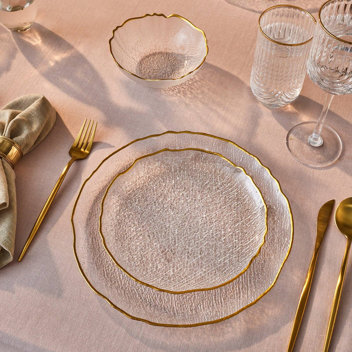 Karaca Milanda 12-Piece Glass Dinner Set for 4 People, Gold: Colorless
