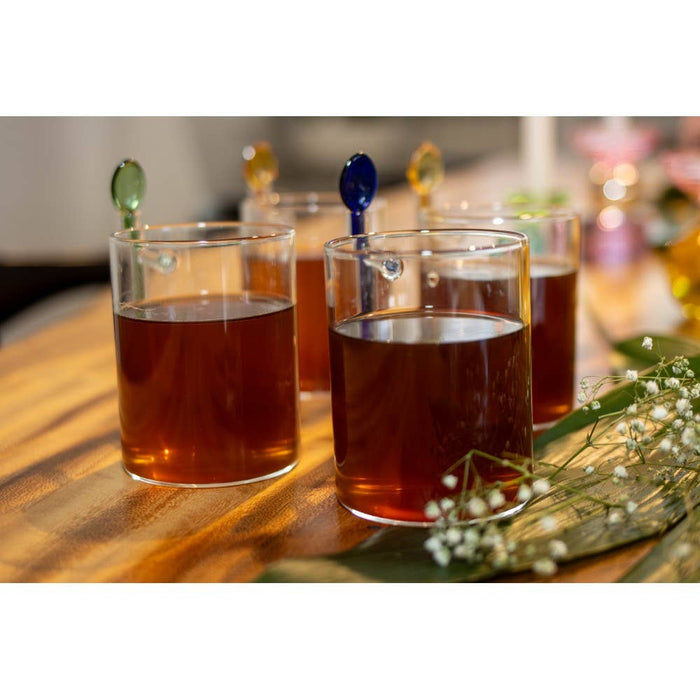 Aulica Glass tea cups with multicolored spoons - set of 4