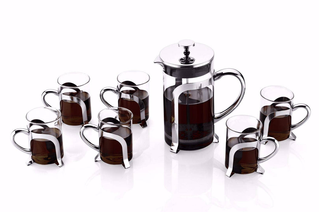 Aulica Glass Coffee Cups With Silver Metal Decoration - Set of 2