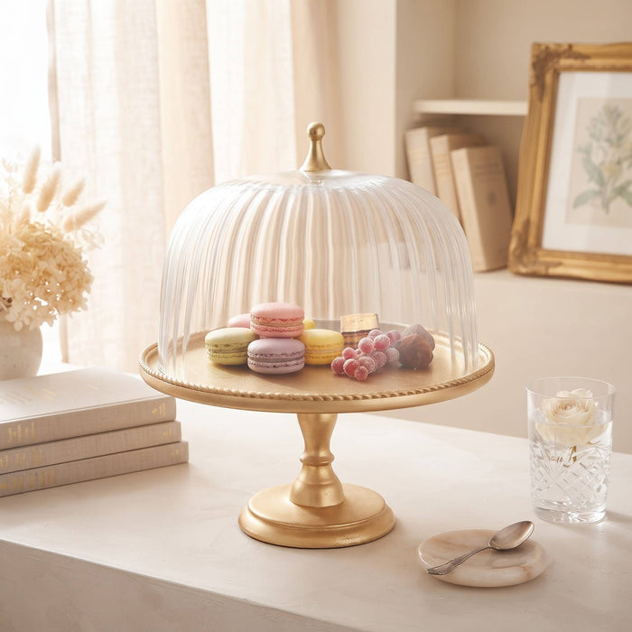 Aulica Pedestal Cake Stand with Clear and Gold Cloche