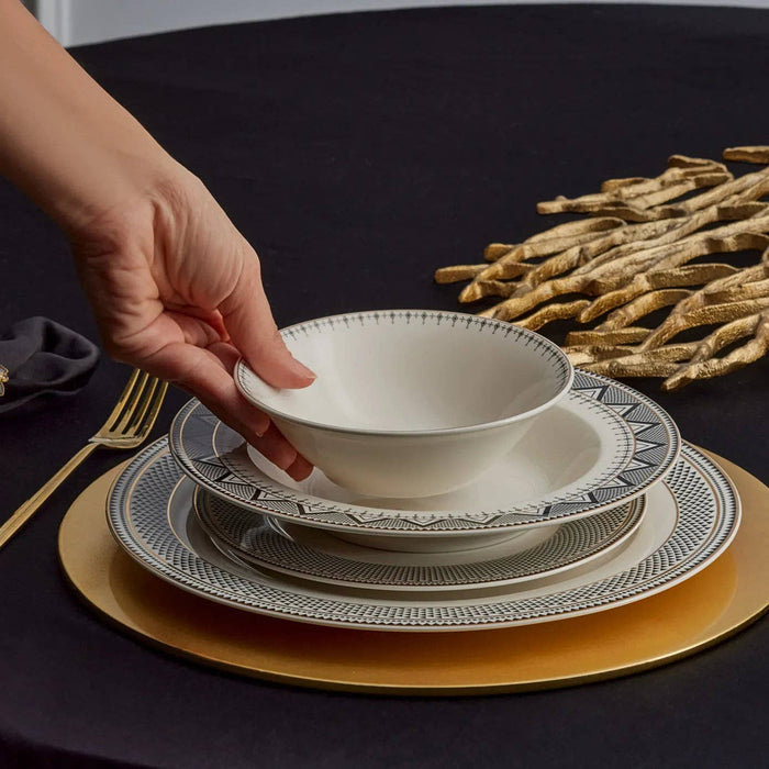 Karaca Globe 24-Piece Bone China Dinner Set for 6 People, Multi: Black01