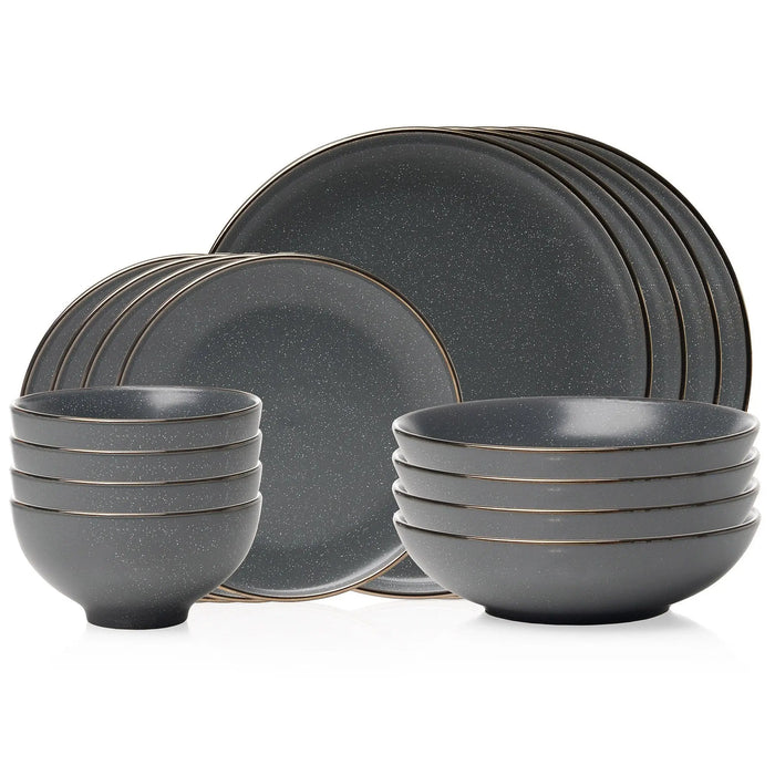 Godinger Beaumont Grey Gold Rim 16 Piece Dinnerware Set