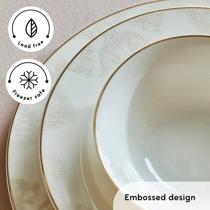 Karaca Elegance Bone China Siena 53-Piece Dinner Set for 12 People, Gold: Gold