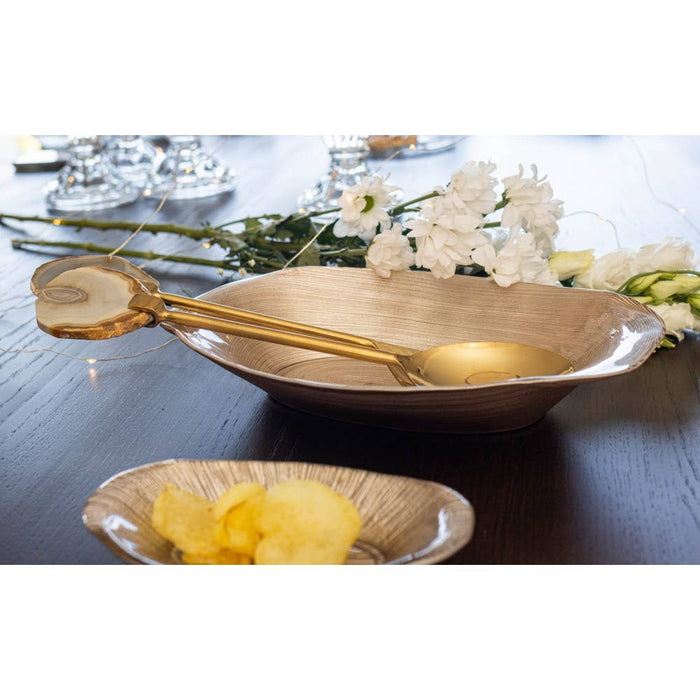 Aulica Gold salad servers with beige agate stone