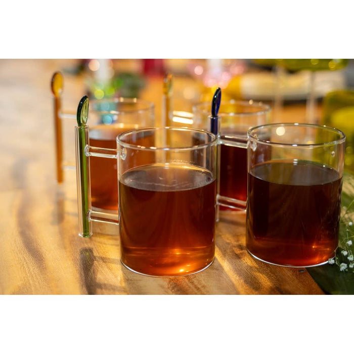 Aulica Glass tea cups with multicolored spoons - set of 4