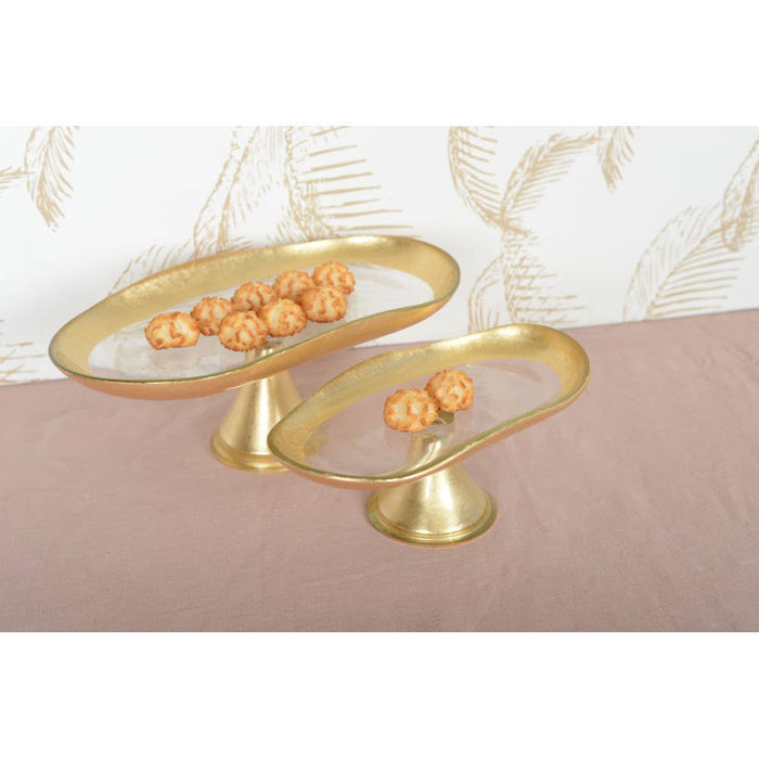 Aulica Large Cake Dish with Gold Edges on a Stand