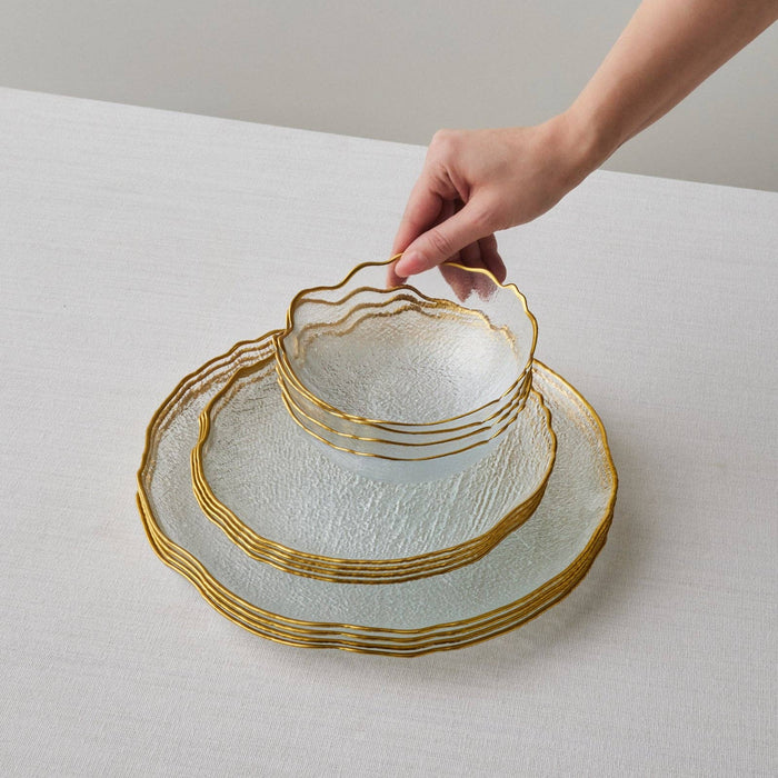 Karaca Milanda 12-Piece Glass Dinner Set for 4 People, Gold: Colorless