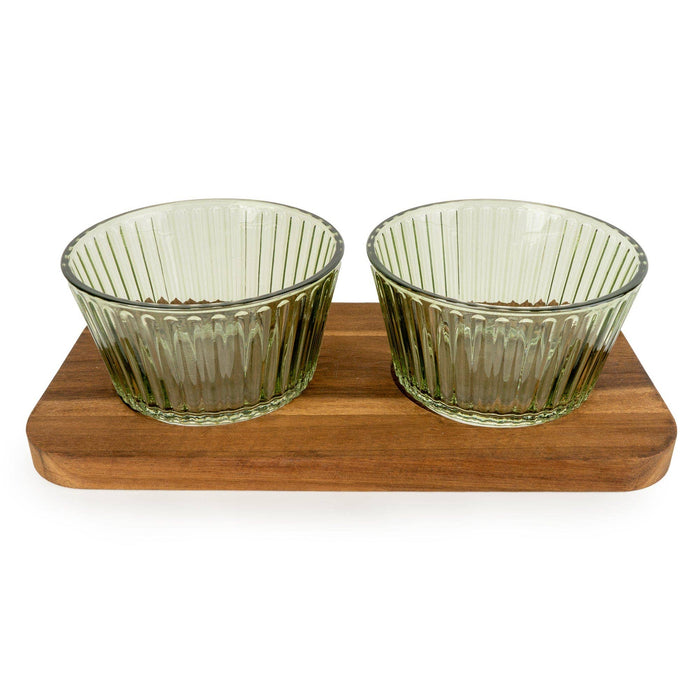 Green Round Glass Dishes on Tray