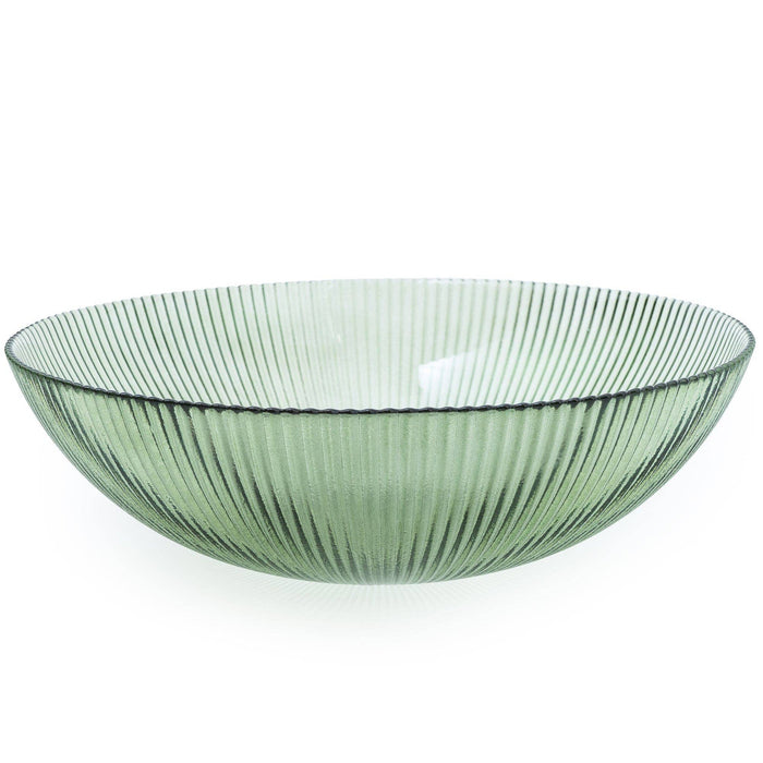 Large Green Glass Bowl Ridged Lines 25cm