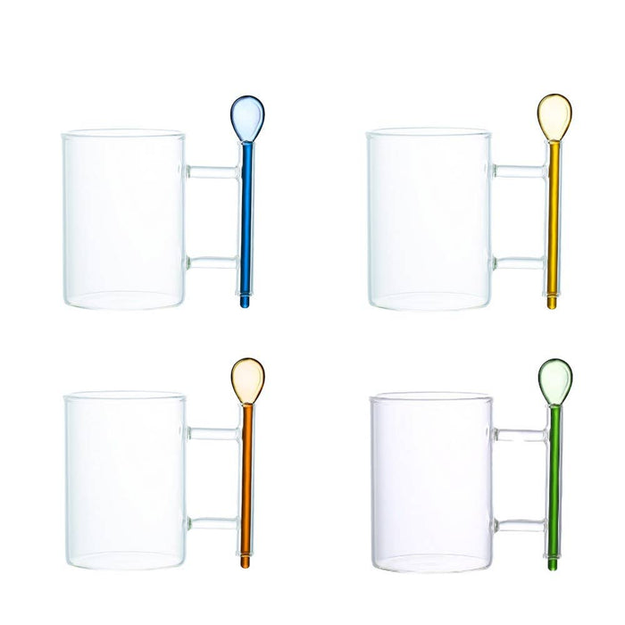Aulica Glass tea cups with multicolored spoons - set of 4