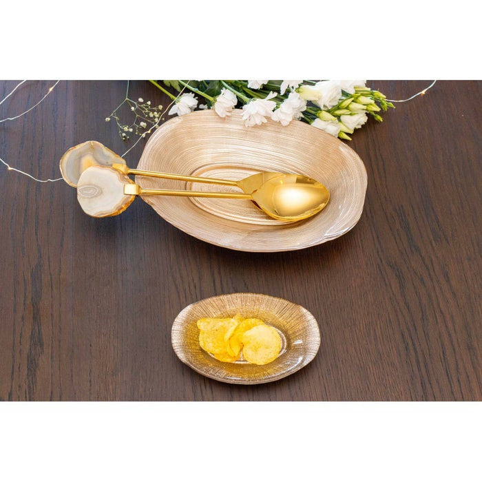 Aulica Gold salad servers with beige agate stone