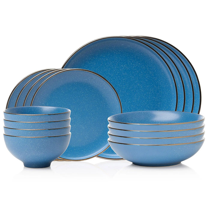Godinger  Beaumont Blue Gold Rim 16 Piece Dinnerware Set