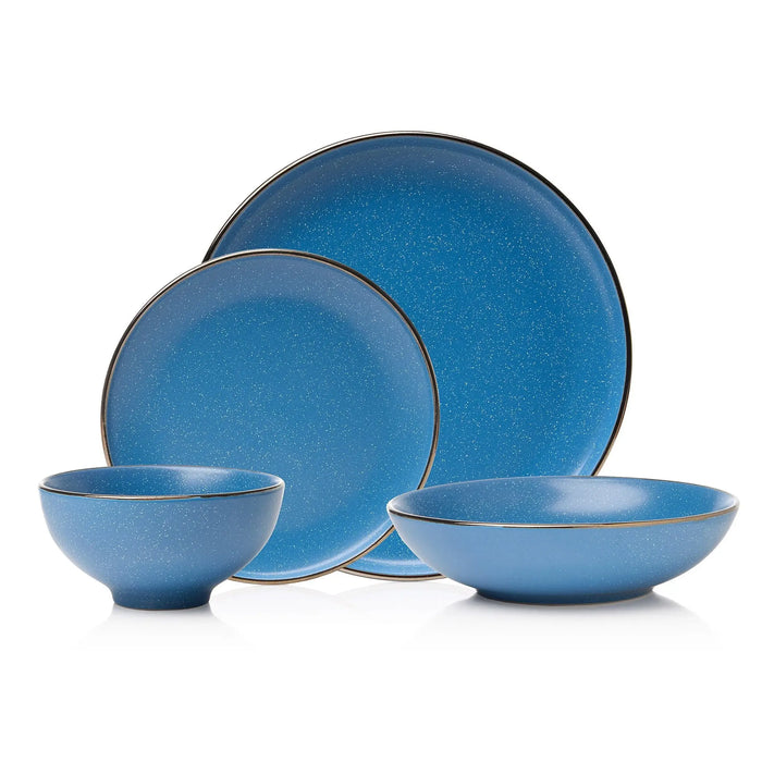 Godinger  Beaumont Blue Gold Rim 16 Piece Dinnerware Set