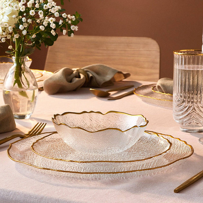 Karaca Milanda 12-Piece Glass Dinner Set for 4 People, Gold: Colorless