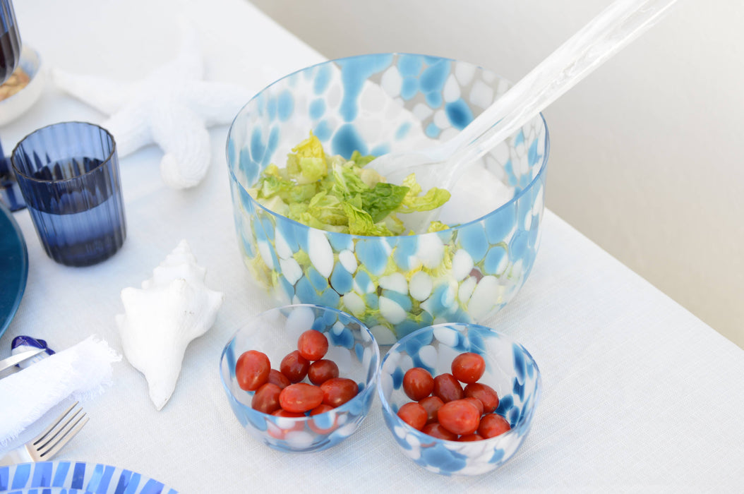 Aulica Blue and White Glass Salad Bowl 24.5X24.5X12.5Cm