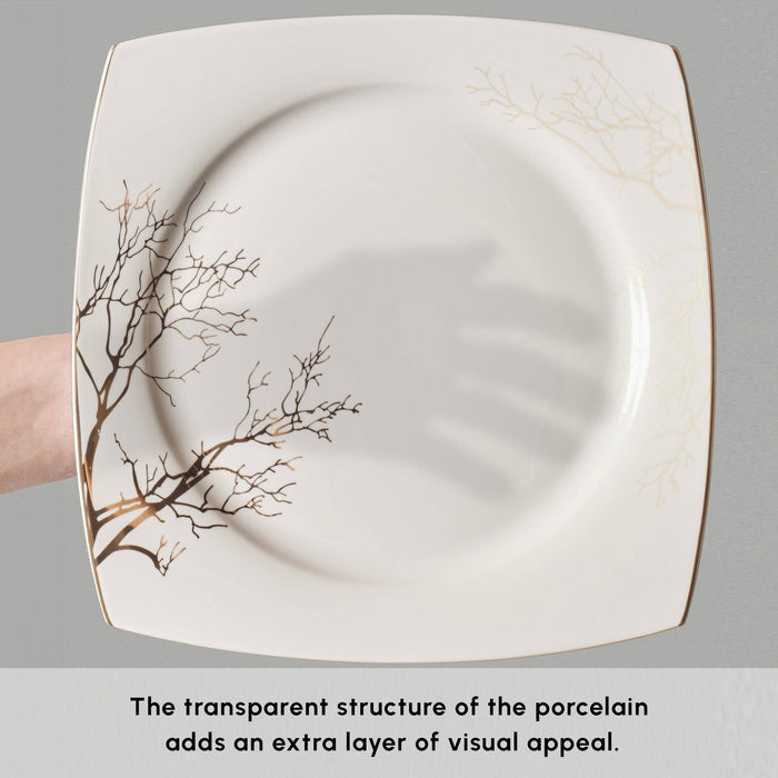 Karaca Square Bone China Autumn 53-Piece Dinner Set for 12 People, White