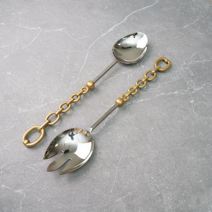 Textured Gold Chain Handle Salad Servers
