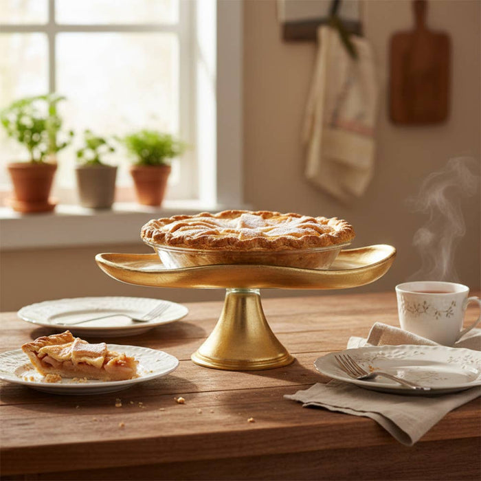 Aulica Large Cake Dish with Gold Edges on a Stand