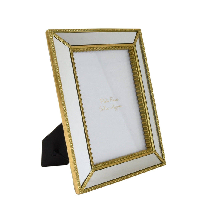 Ornate Photo Frame with Mirrored Panels and Gold Edging