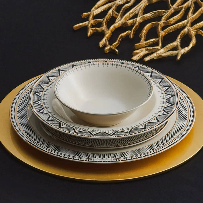 Karaca Globe 24-Piece Bone China Dinner Set for 6 People, Multi: Black01