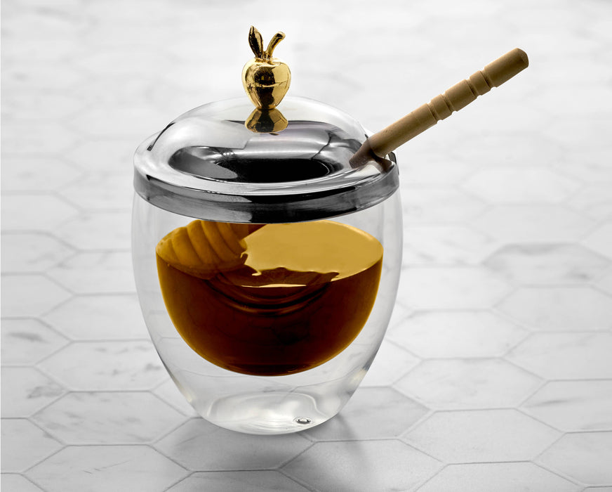 Godinger Double Wall Honey Dish - Bee, Pomegranate, Apple: Pomegranate