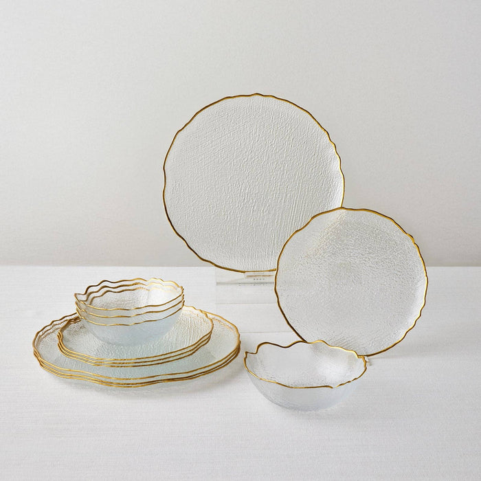 Karaca Milanda 12-Piece Glass Dinner Set for 4 People, Gold: Colorless