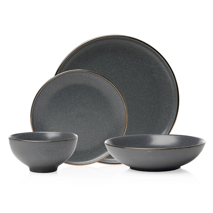Godinger Beaumont Grey Gold Rim 16 Piece Dinnerware Set