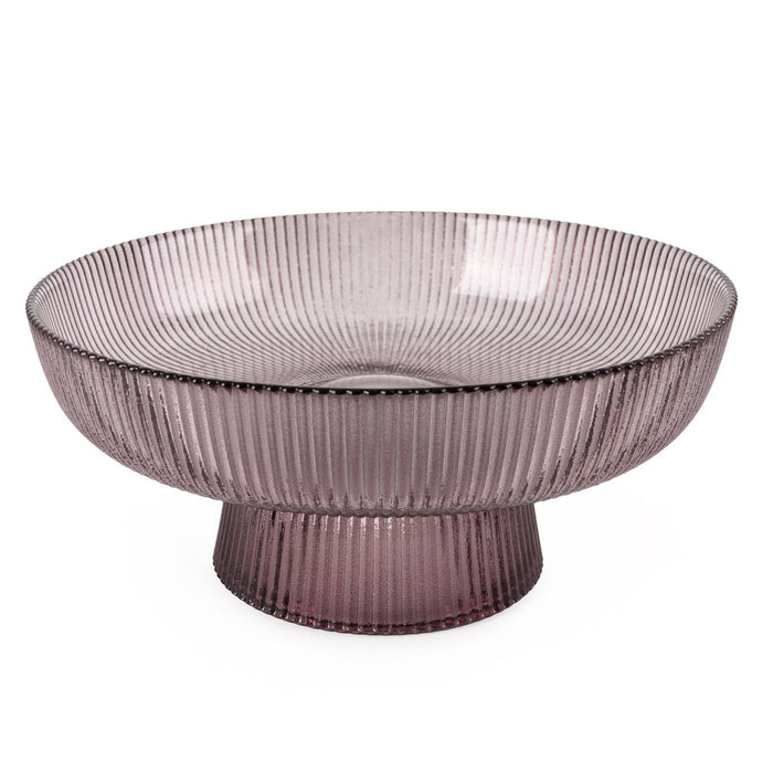 20cm Ridged Glass Pedestal Bowl - Plum 1PK