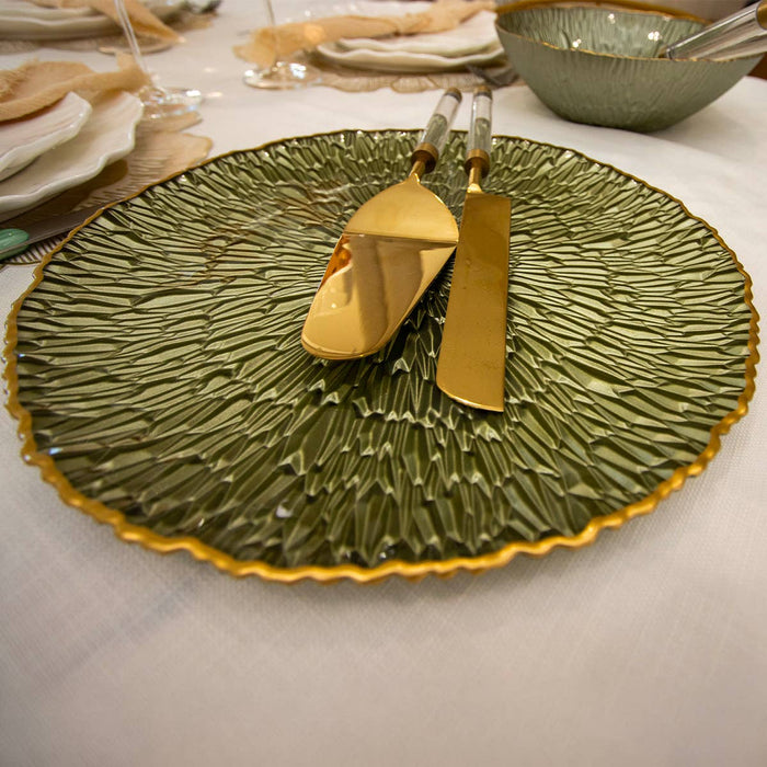 Aulica Green serving plate with gold rim 33cm