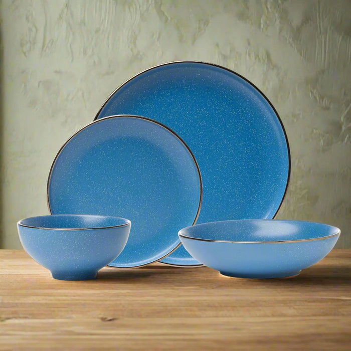 Godinger  Beaumont Blue Gold Rim 16 Piece Dinnerware Set