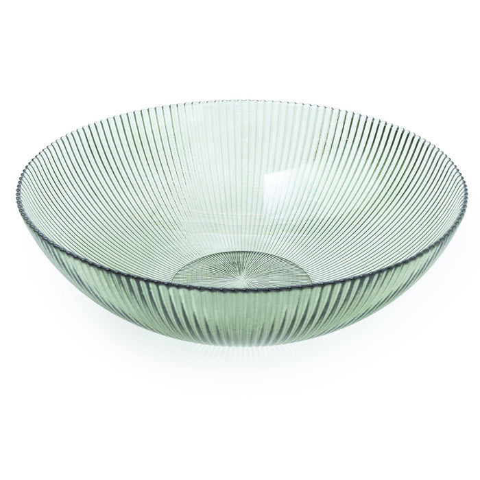 Large Green Glass Bowl Ridged Lines 25cm