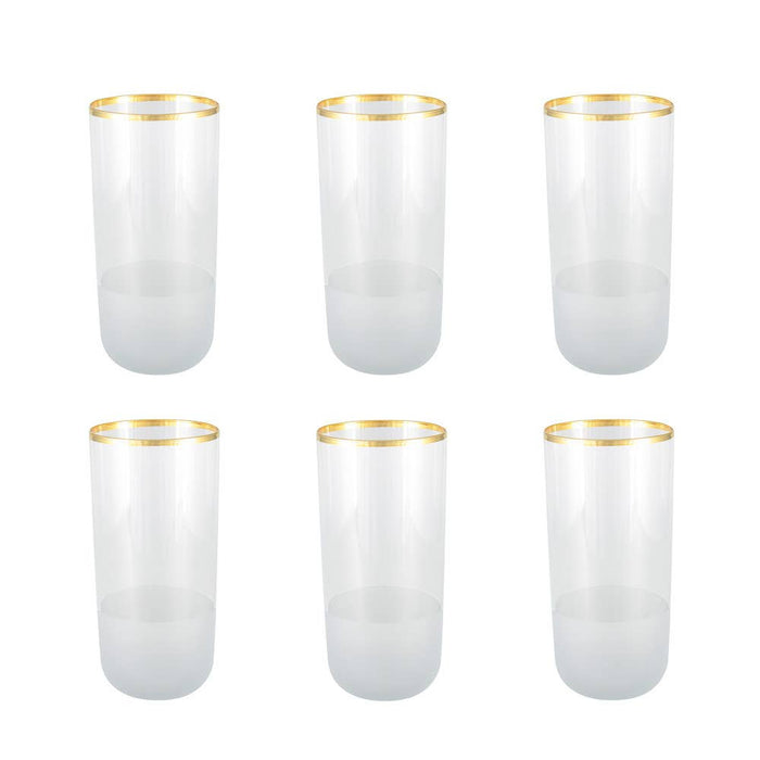 Aulica Nish Tall Water Glasses with Gold Rim - Set of 6