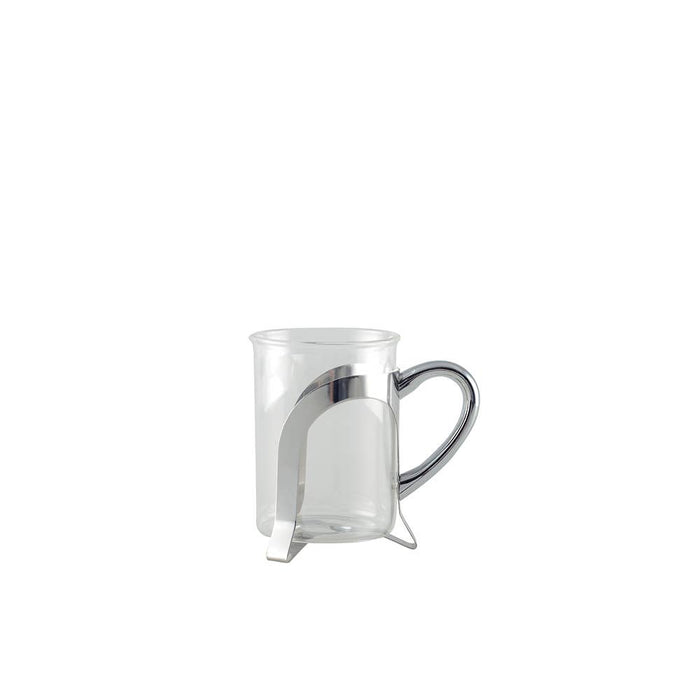 Aulica Glass Coffee Cups With Silver Metal Decoration - Set of 2