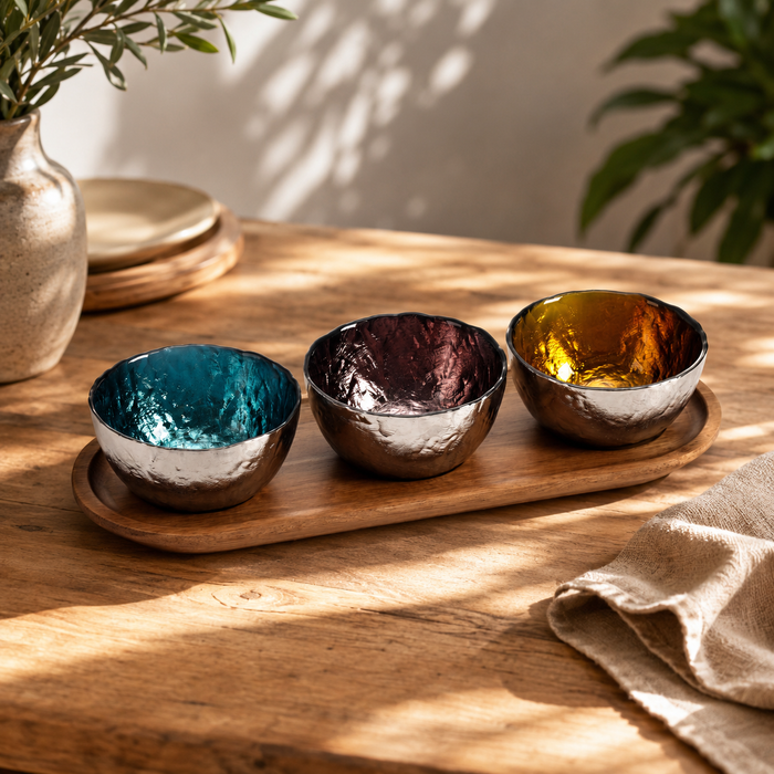 Pampa Bay Get Gifty Set of 3 Colored Glass Bowls on Tray