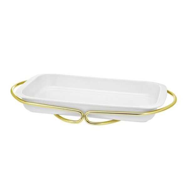 Godinger Infinity Gold-3qt Porcelain Rectangular Dish - GDNG018 - La Belle Table